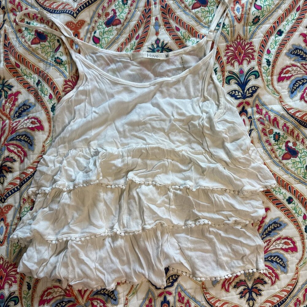 White tiered rayon tank top